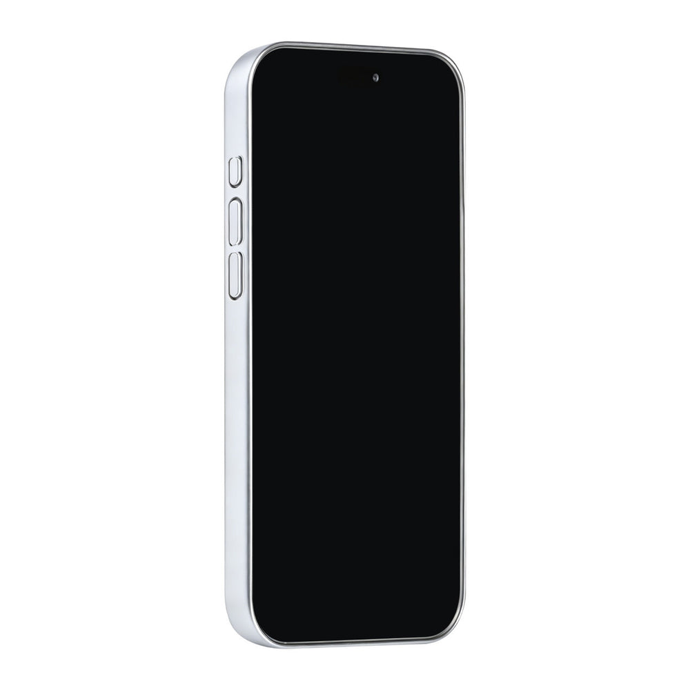 Zilverkleurig TUNIQ telefoonhoesje, van voren op een telefoon