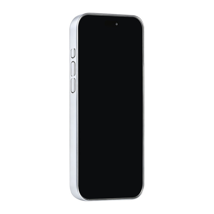 Zilverkleurig TUNIQ telefoonhoesje, van voren op een telefoon
