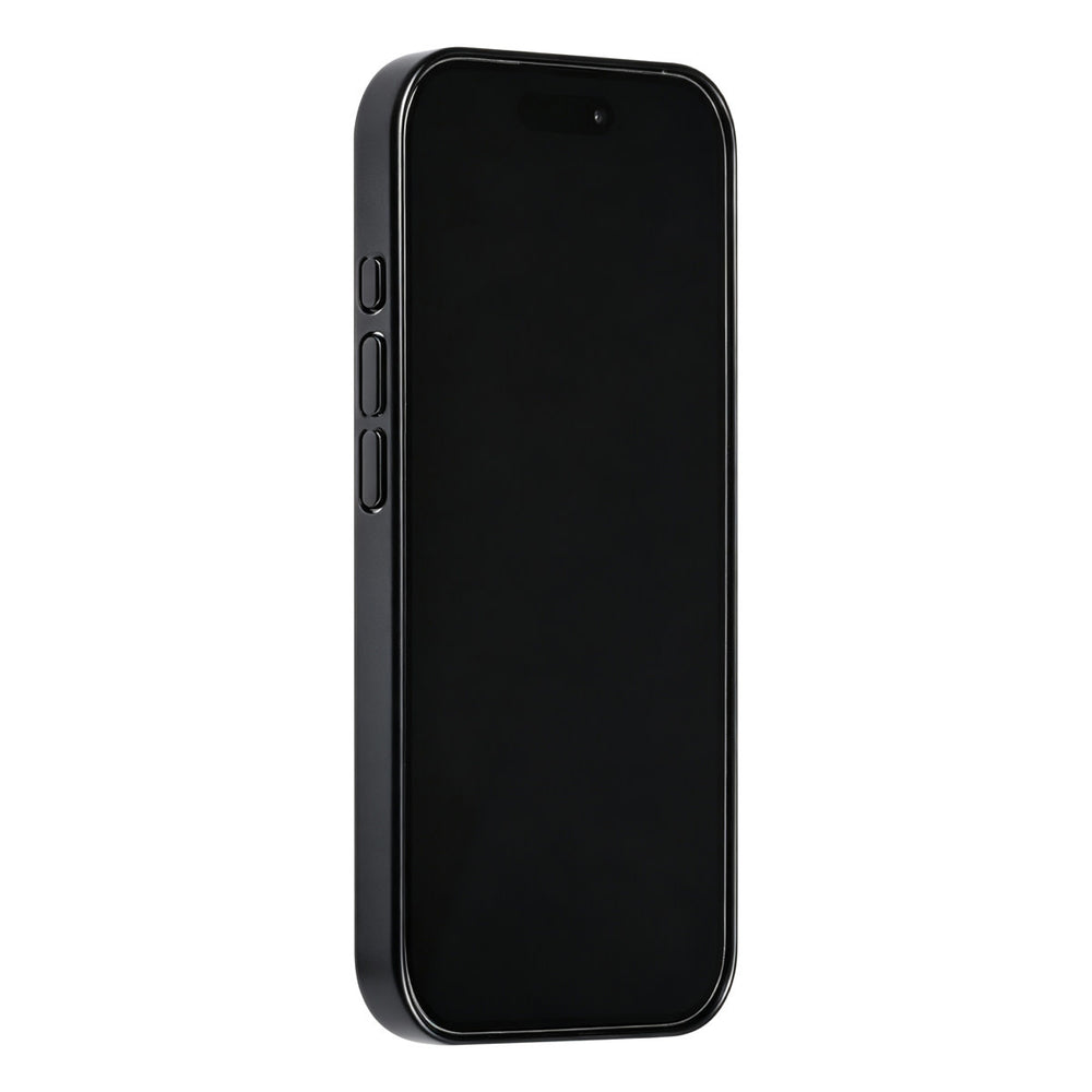 Zwart TUNIQ telefoonhoesje, van voren op een telefoon