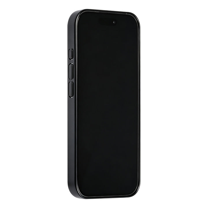 Zwart TUNIQ telefoonhoesje, van voren op een telefoon