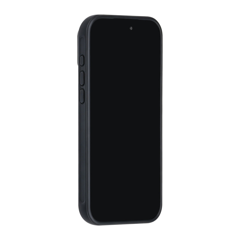Zwart TUNIQ telefoonhoesje, van voren op een telefoon