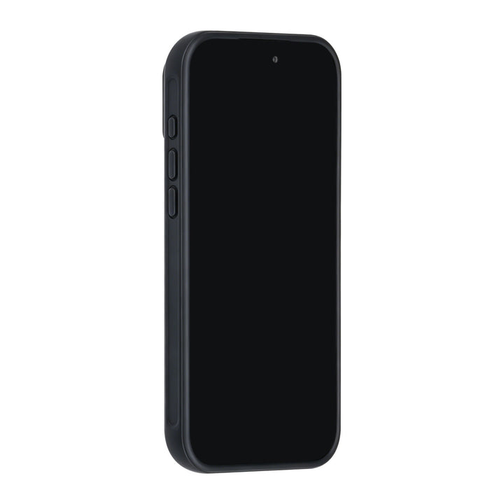 Zwart TUNIQ telefoonhoesje, van voren op een telefoon