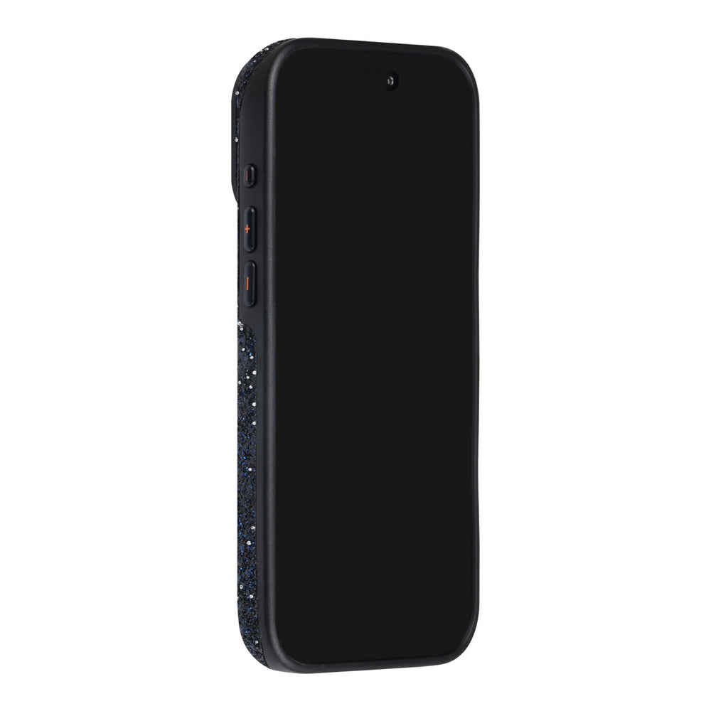 Zwart TUNIQ telefoonhoesje, van voren op een telefoon