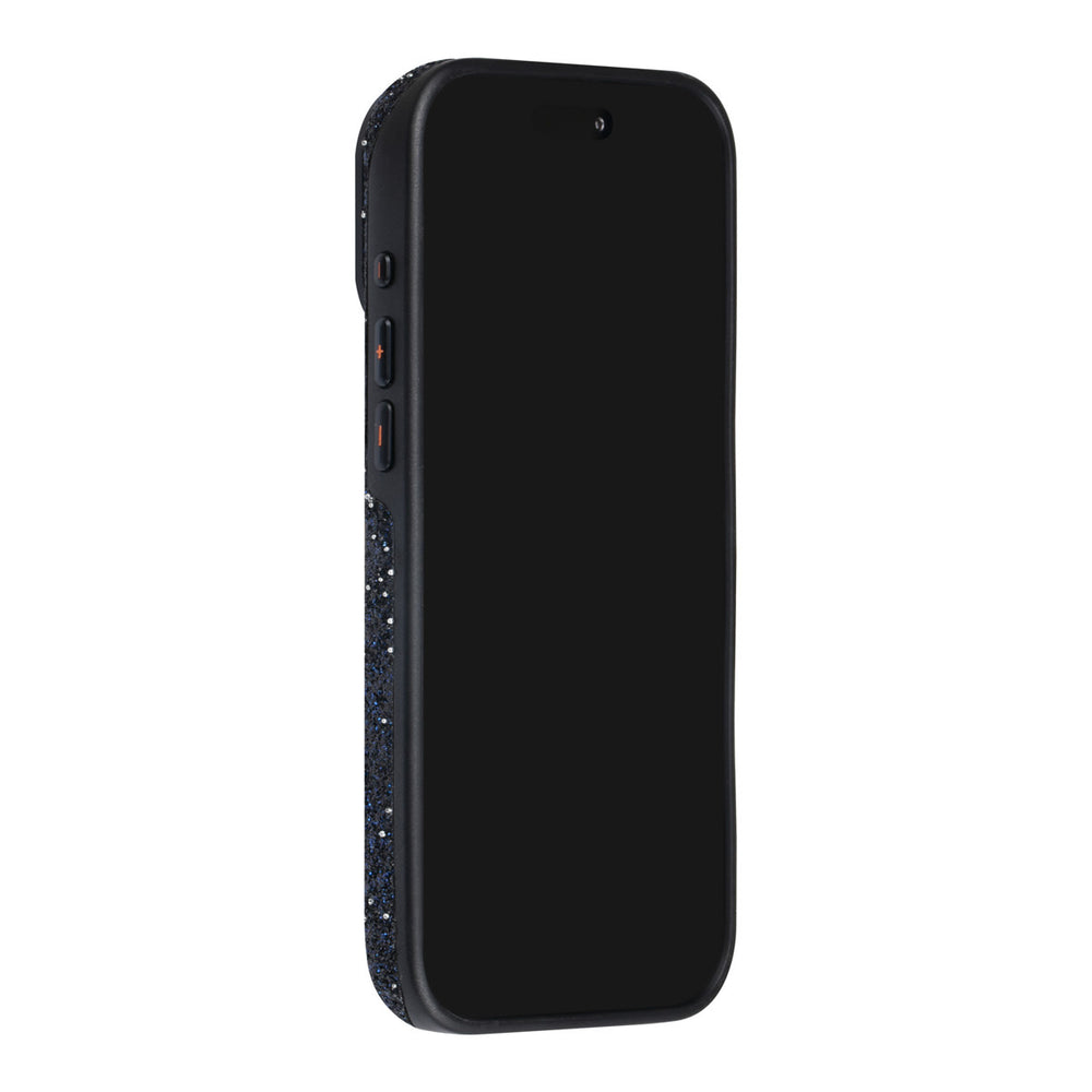 Zwart TUNIQ telefoonhoesje, van voren op een telefoon