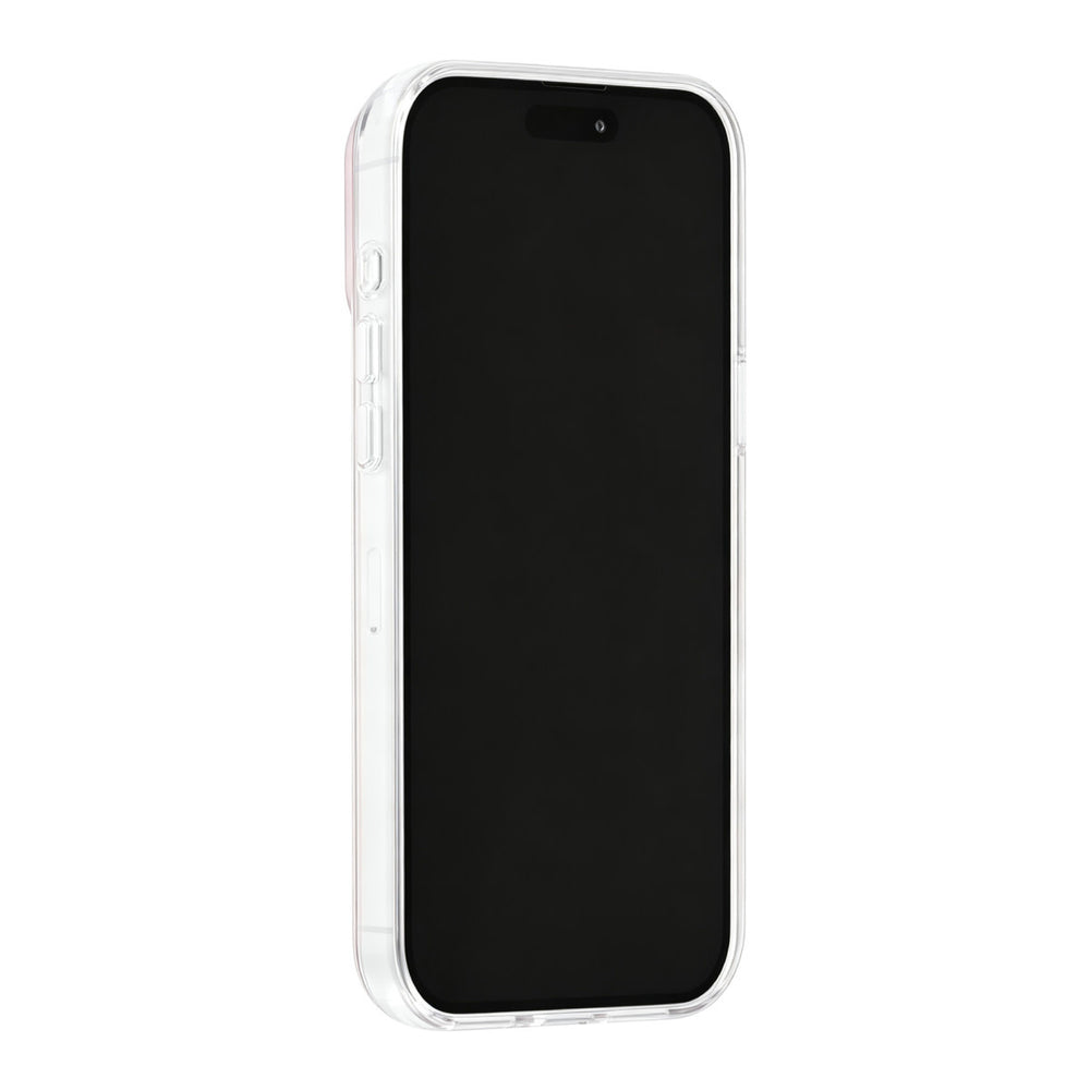 Roze TUNIQ telefoonhoesje, van voren op een telefoon
