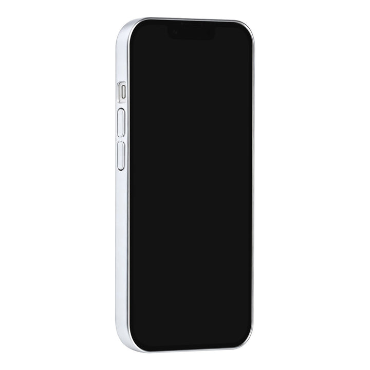 Zilverkleurig TUNIQ telefoonhoesje, van voren op een telefoon