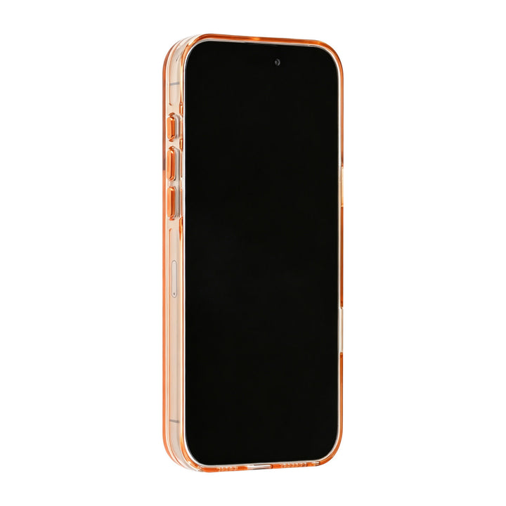 Oranje TUNIQ telefoonhoesje, van voren op een telefoon