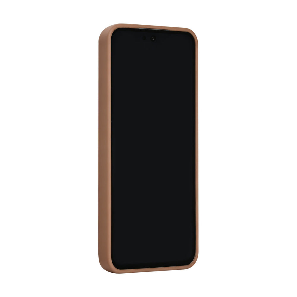 Bruin TUNIQ telefoonhoesje, van voren op een telefoon