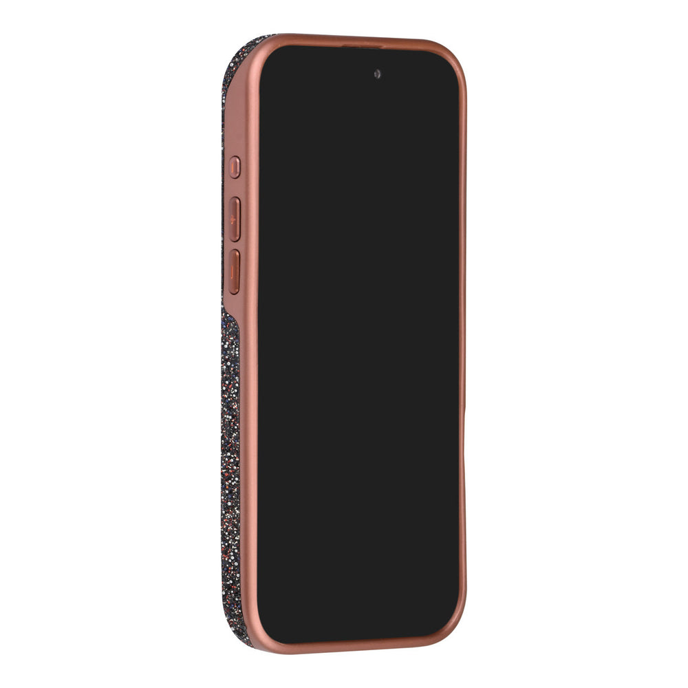 Bruin TUNIQ telefoonhoesje, van voren op een telefoon