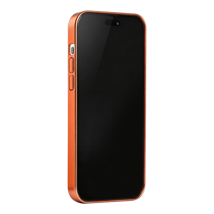 Oranje TUNIQ telefoonhoesje, van voren op een telefoon