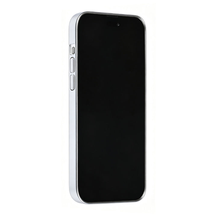 Zilverkleurig TUNIQ telefoonhoesje, van voren op een telefoon