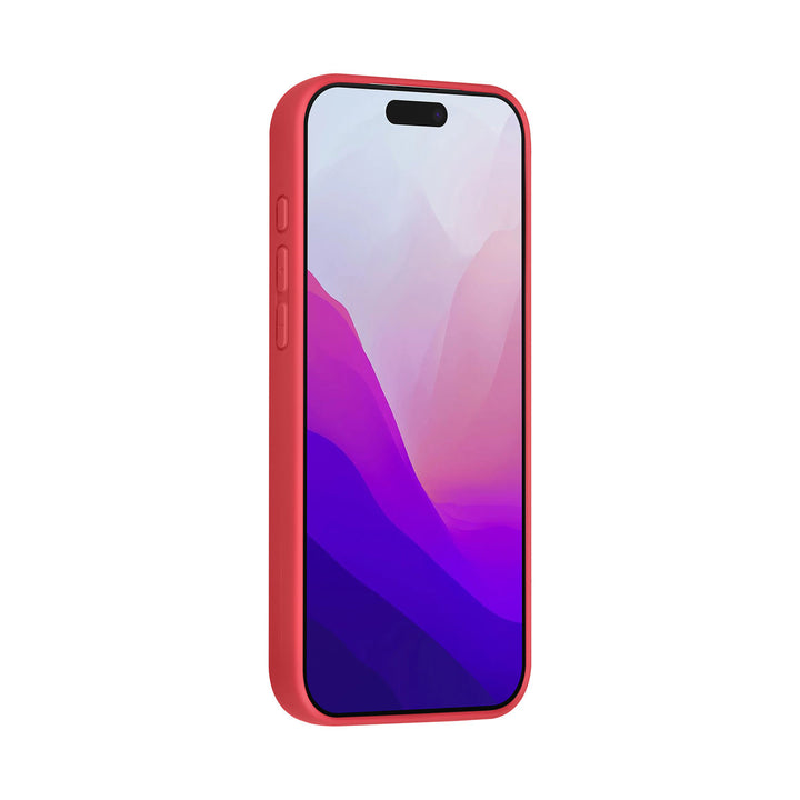 Roodroze TUNIQ telefoonhoesje, van voren op een telefoon