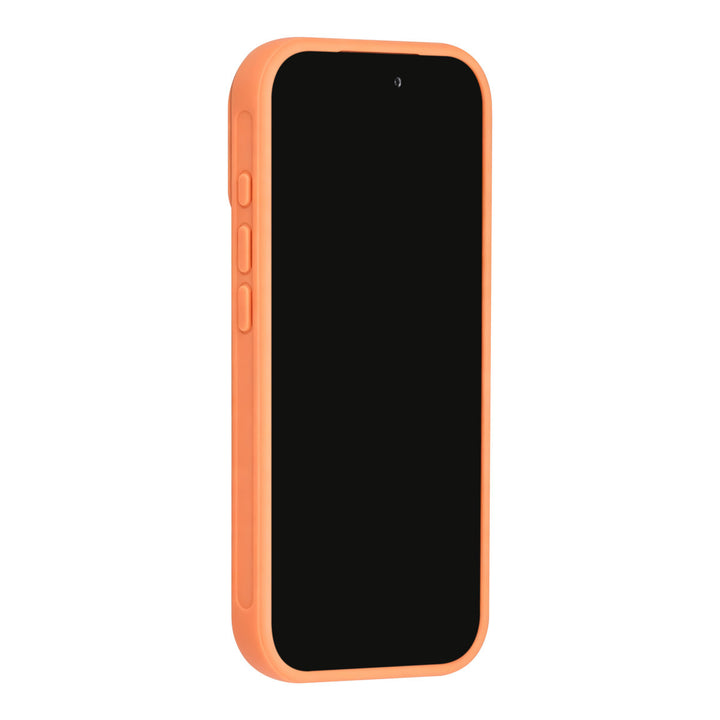 Oranje TUNIQ telefoonhoesje, van voren op een telefoon