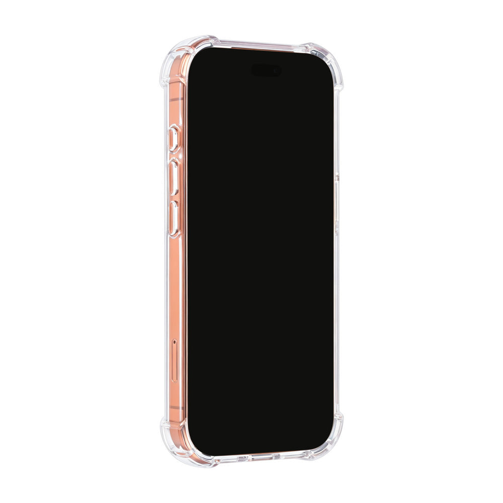 Transparant TUNIQ telefoonhoesje, van voren op een telefoon