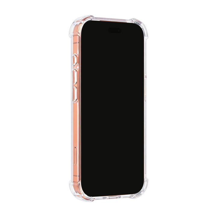 Transparant TUNIQ telefoonhoesje, van voren op een telefoon