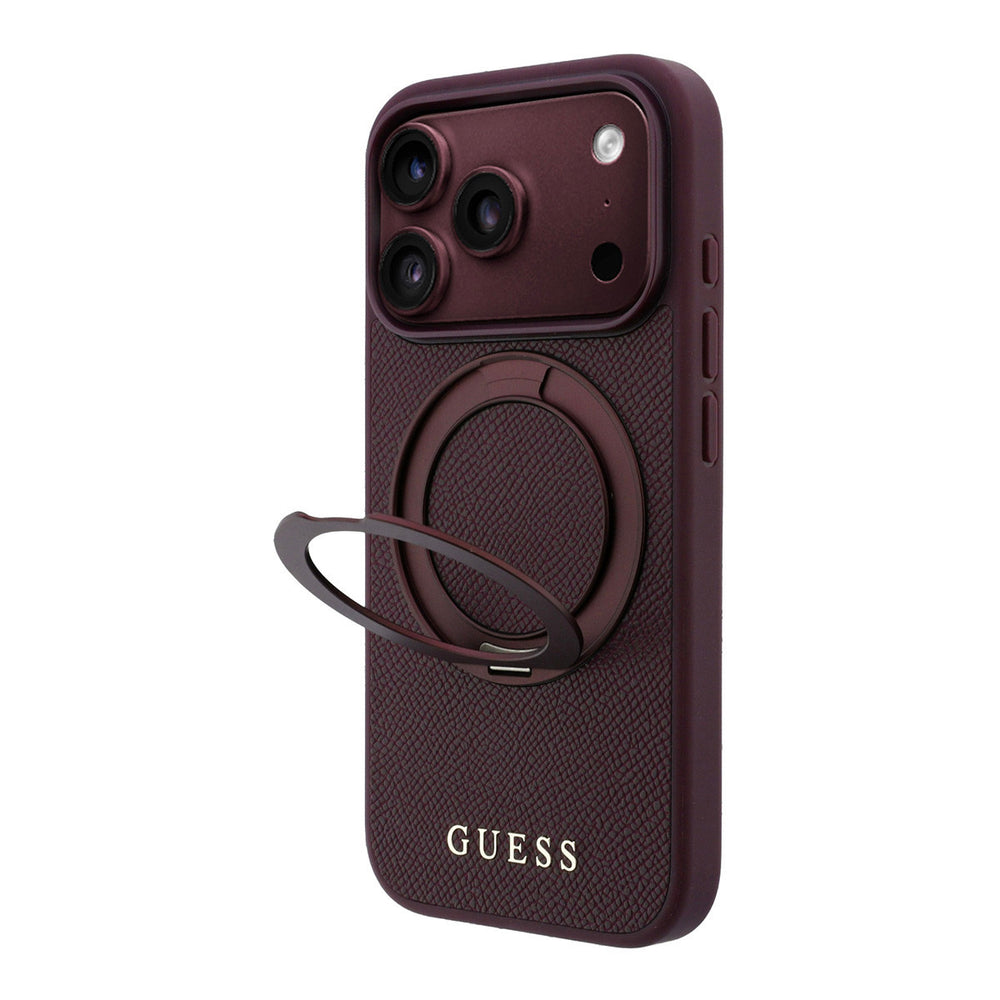 Bordeauxkleurig Guess telefoonhoesje met uitgeklapte ringstandaard