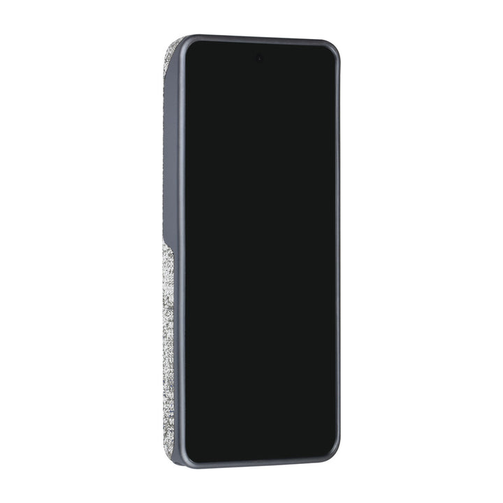 Grijs TUNIQ telefoonhoesje, van voren op een telefoon