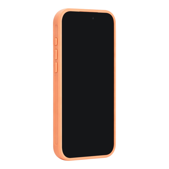 Oranje TUNIQ telefoonhoesje, van voren op een telefoon
