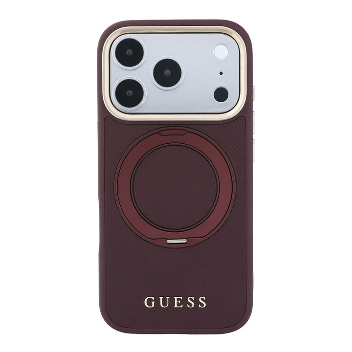 Bordeauxkleurig Guess telefoonhoesje met ingeklapte ringstandaard, van achteren