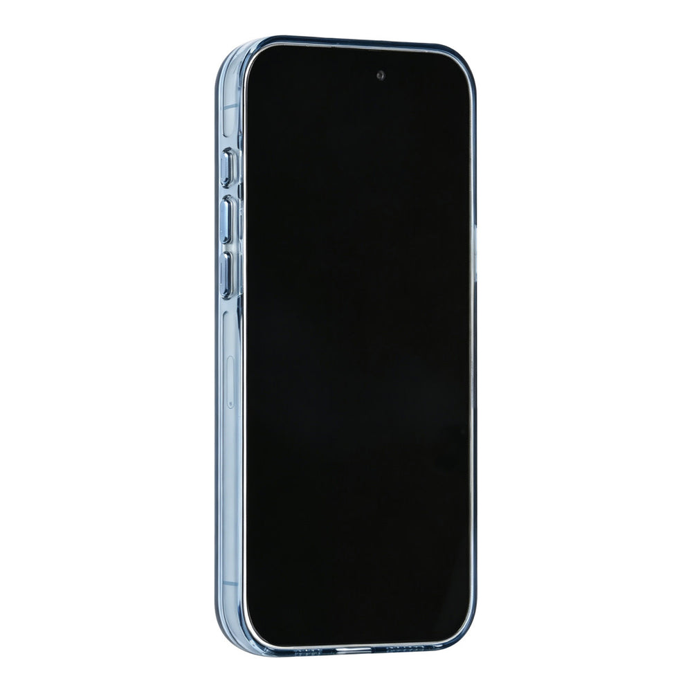 Blauw TUNIQ telefoonhoesje, van voren op een telefoon