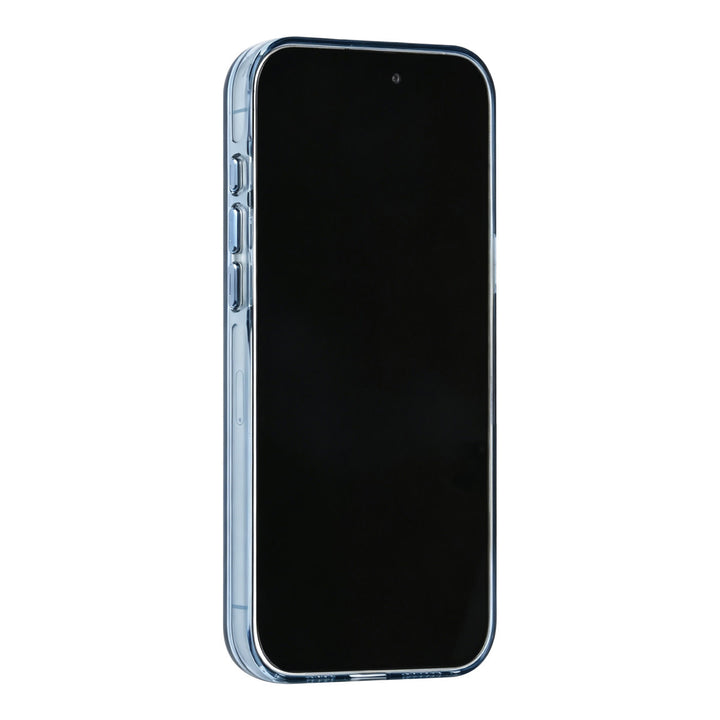 Blauw TUNIQ telefoonhoesje, van voren op een telefoon