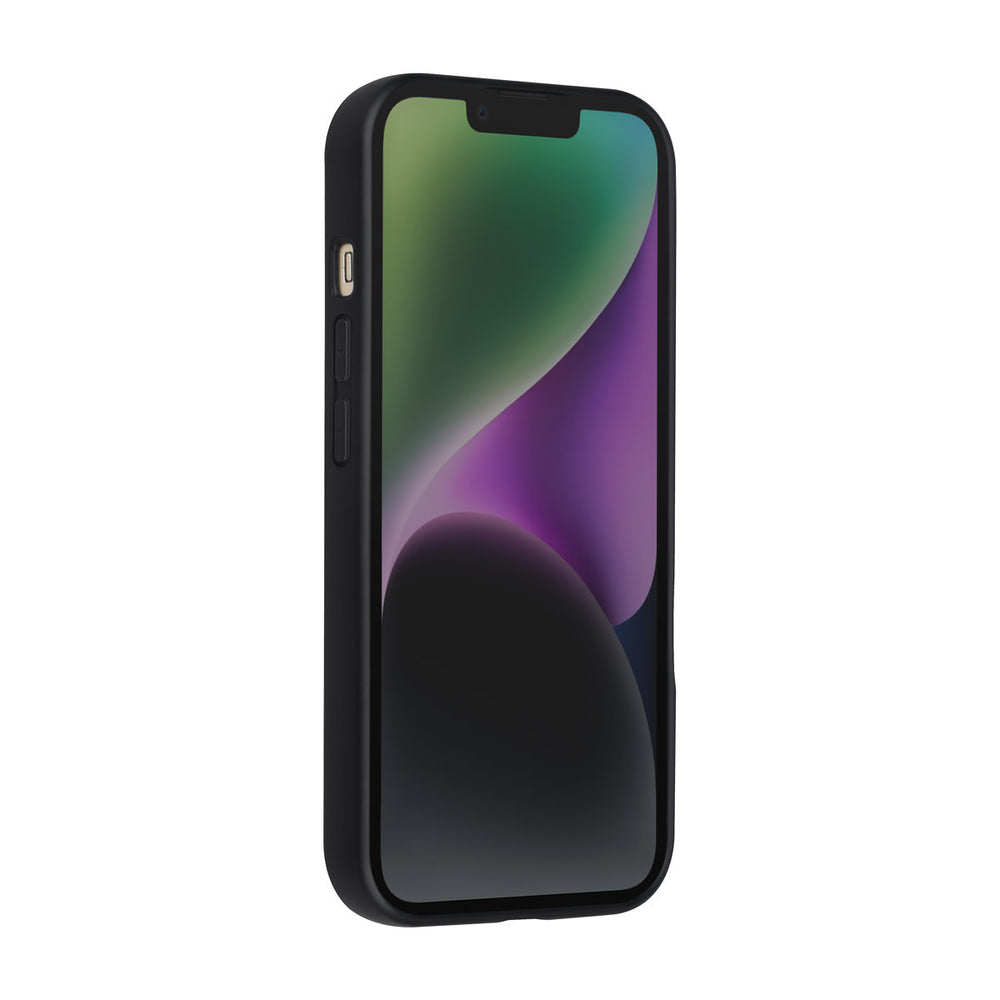 Zwart TUNIQ telefoonhoesje, van voren op een telefoon