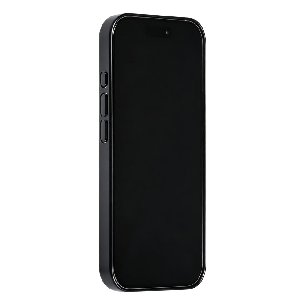 Zwart TUNIQ telefoonhoesje, van voren op een telefoon