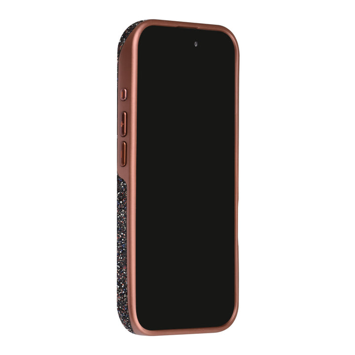 Bruin TUNIQ telefoonhoesje, van voren op een telefoon