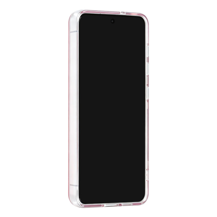 Roze TUNIQ telefoonhoesje, van voren op een telefoon