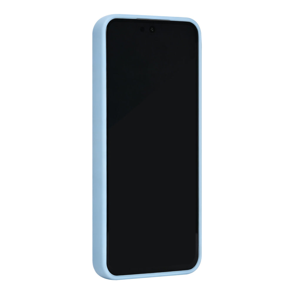 Lichtblauw TUNIQ telefoonhoesje, van voren op een telefoon