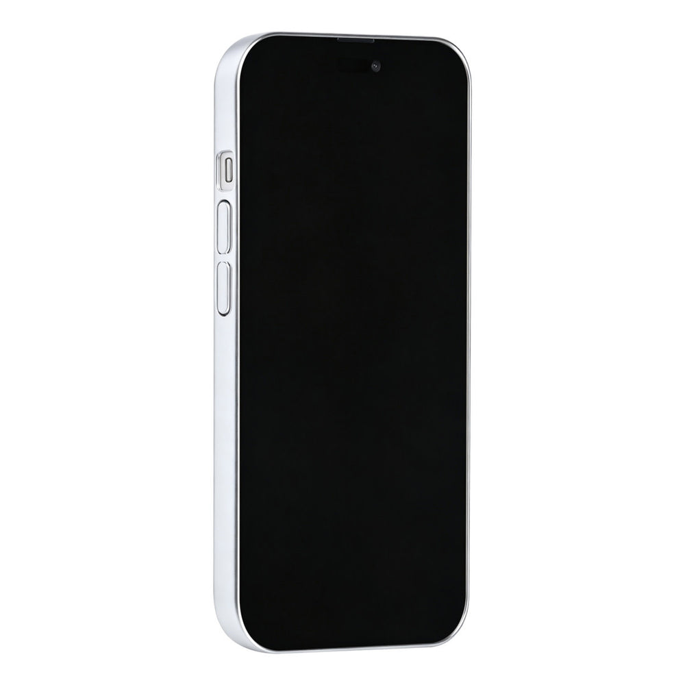 Zilverkleurig TUNIQ telefoonhoesje, van voren op een telefoon