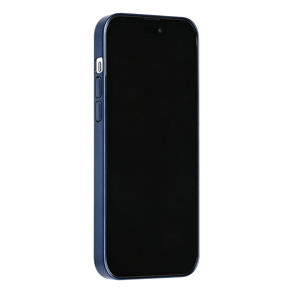 Blauw TUNIQ telefoonhoesje, van voren op een telefoon