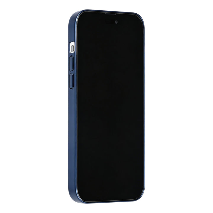 Blauw TUNIQ telefoonhoesje, van voren op een telefoon