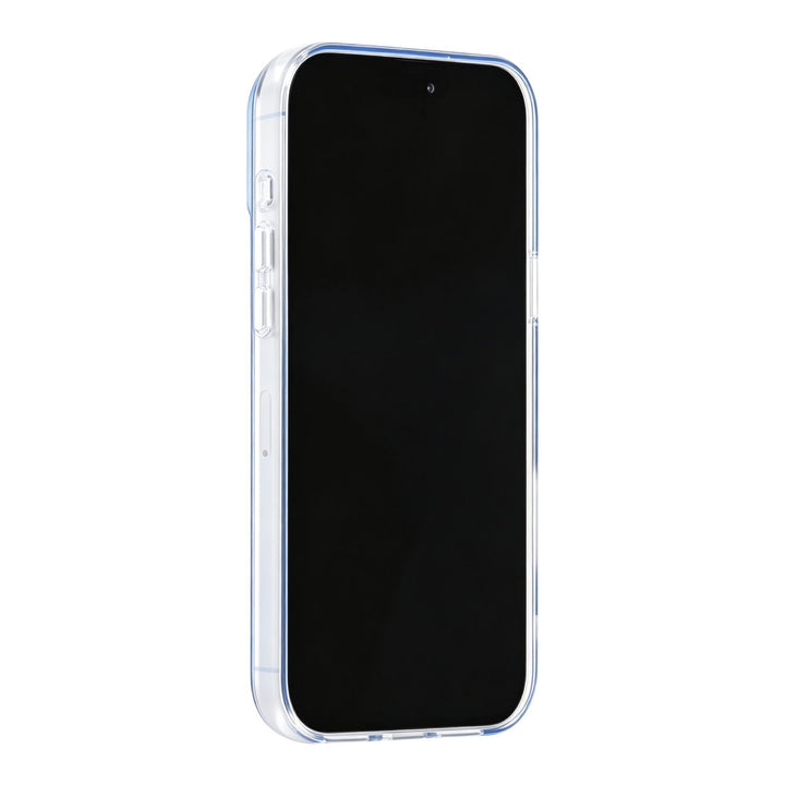 Blauw TUNIQ telefoonhoesje, van voren op een telefoon