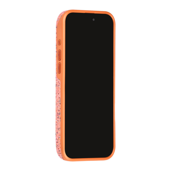 Oranje TUNIQ telefoonhoesje, van voren op een telefoon