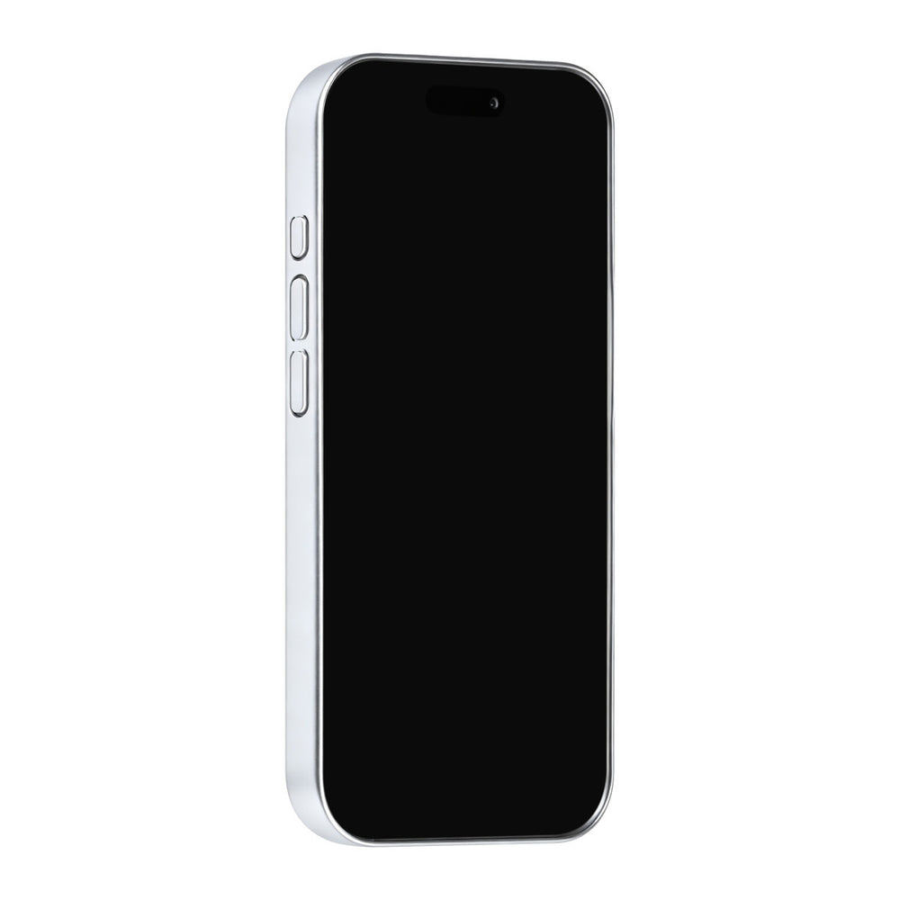 Zilverkleurig TUNIQ telefoonhoesje, van voren op een telefoon