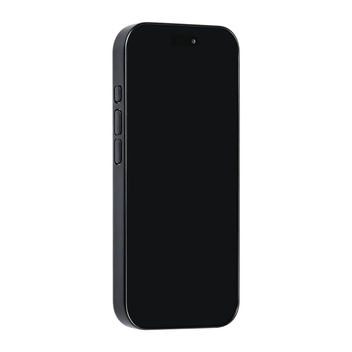 Zwart TUNIQ telefoonhoesje, van voren op een telefoon