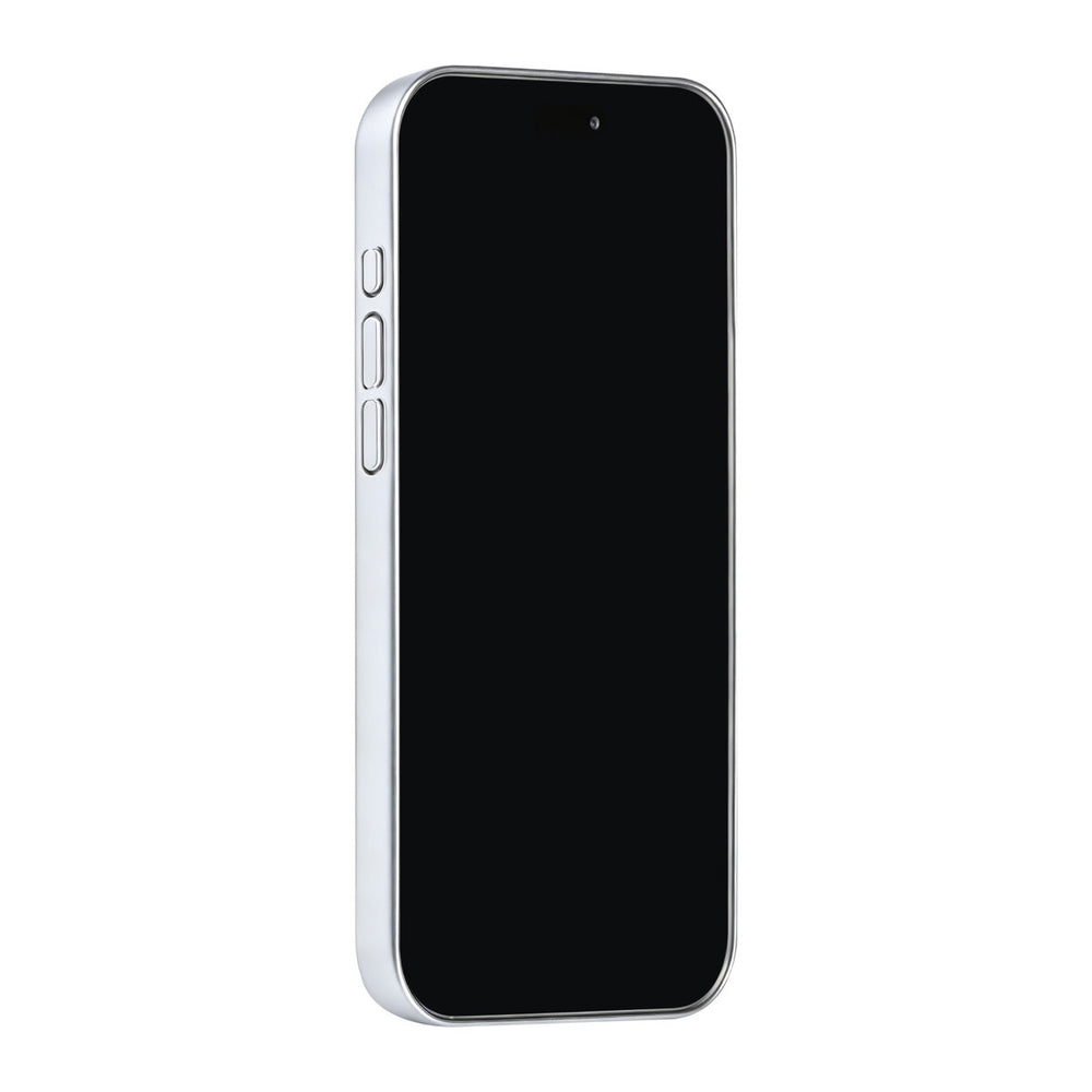 Zilverkleurig TUNIQ telefoonhoesje, van voren op een telefoon