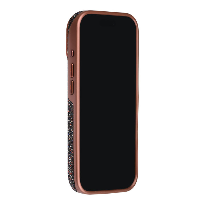 Bruin TUNIQ telefoonhoesje, van voren op een telefoon