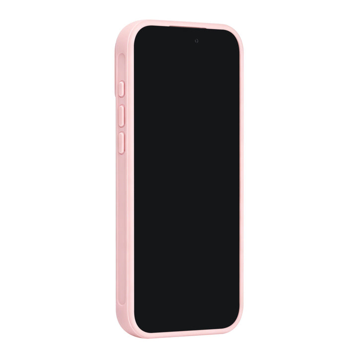 Roze TUNIQ telefoonhoesje, van voren op een telefoon