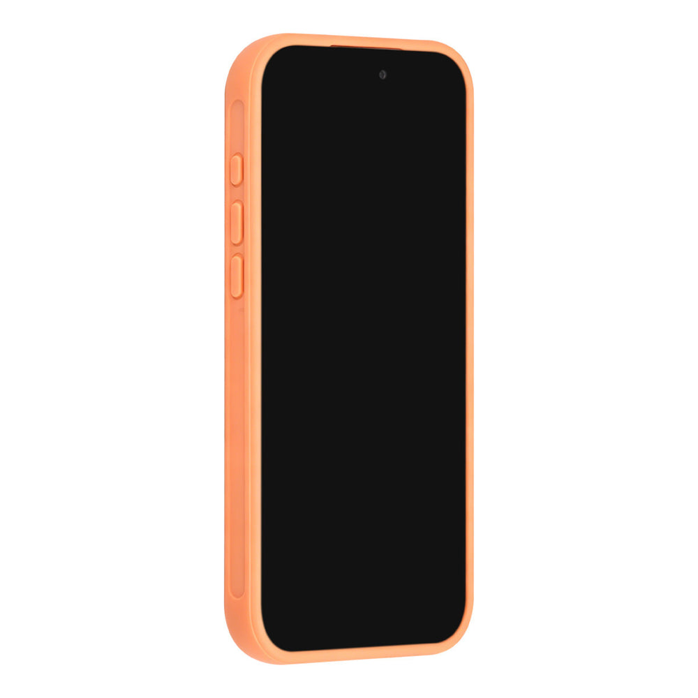 Oranje TUNIQ telefoonhoesje, van voren op een telefoon