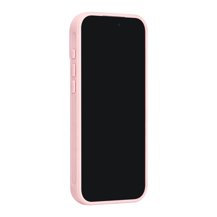 Roze TUNIQ telefoonhoesje, van voren op een telefoon