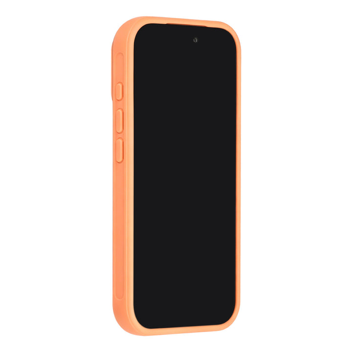 Oranje TUNIQ telefoonhoesje, van voren op een telefoon