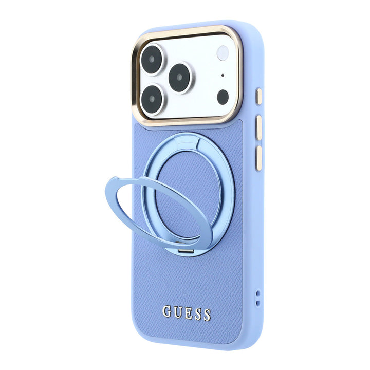 Lichtblauw Guess telefoonhoesje met uitgeklapte ringstandaard