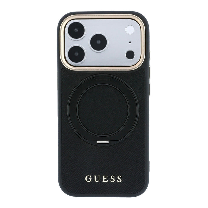 Zwart Guess telefoonhoesje met ingeklapte ringstandaard, van achteren