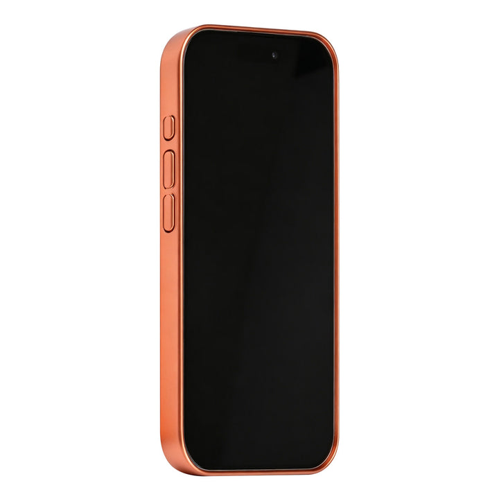 Oranje TUNIQ telefoonhoesje, van voren op een telefoon