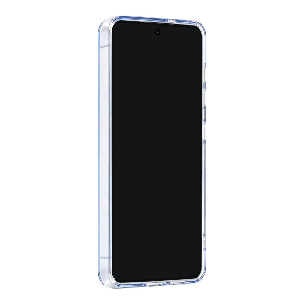 Blauw TUNIQ telefoonhoesje, van voren op een telefoon
