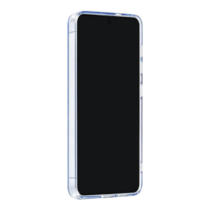 Blauw TUNIQ telefoonhoesje, van voren op een telefoon