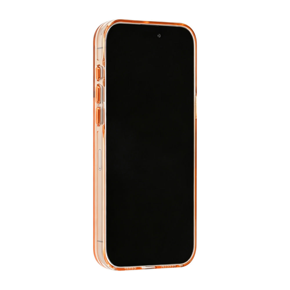 Oranje TUNIQ telefoonhoesje, van voren op een telefoon
