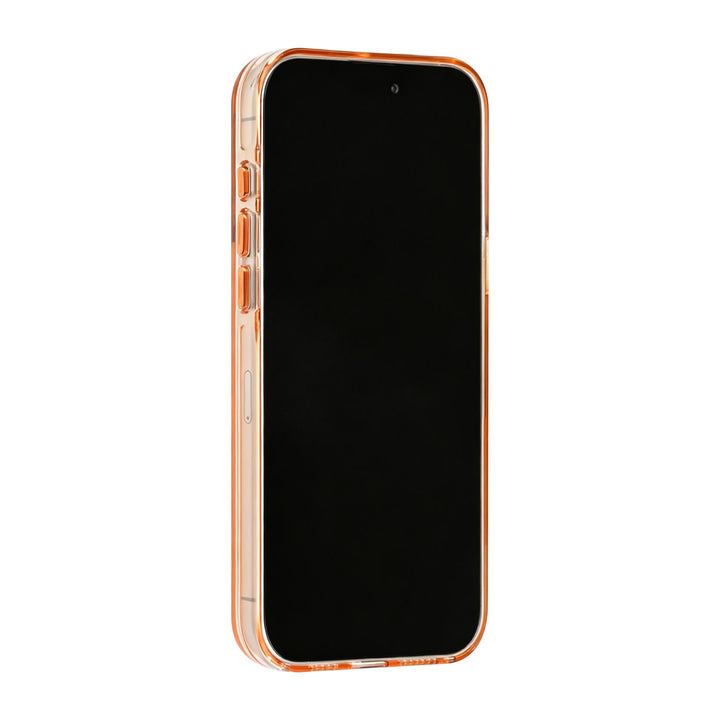 Oranje TUNIQ telefoonhoesje, van voren op een telefoon